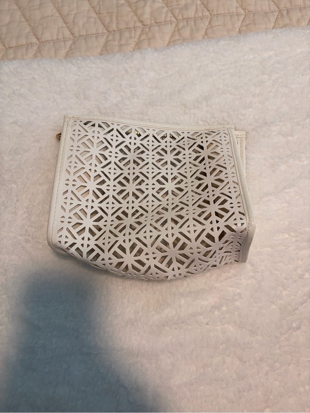 Tory Burch White Laser-Cut Clutch with Gold Hardware